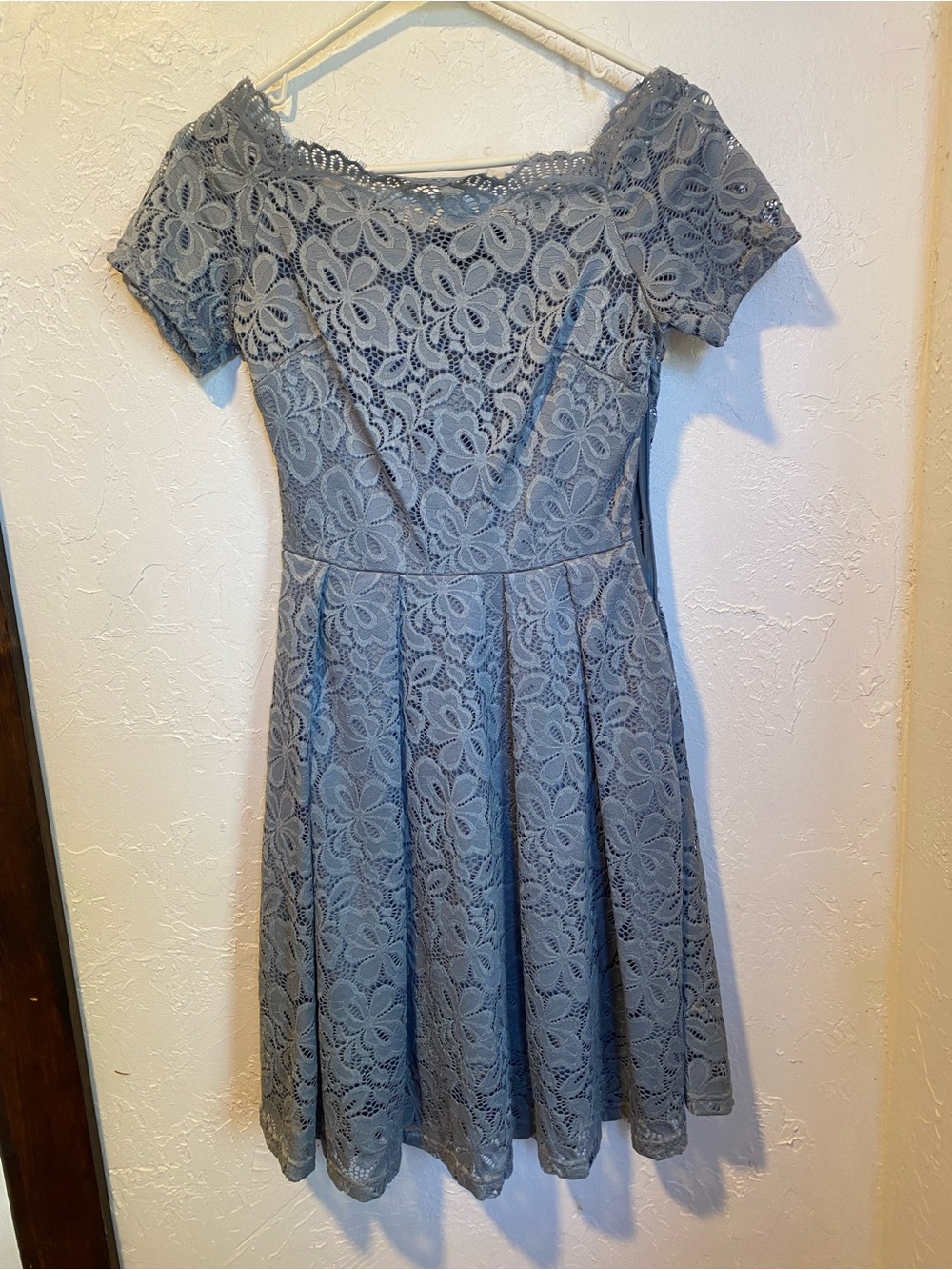 Women’s Slate Blue/Gray Lace Fit-and-Flare Dress